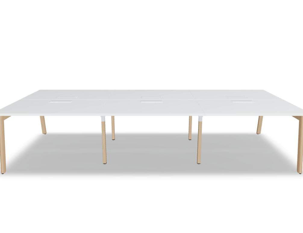 Ogi B Bench BOB320E3 Doppelschreibtisch von Mdd mit Holzbeinen und Sichtschutz, moderner Arbeitsplatz für zwei Personen