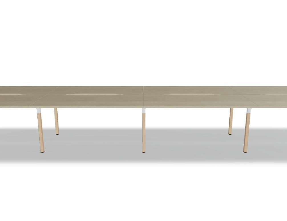 Ogi B Bench BOB440E4 Doppelschreibtisch von Mdd mit weißen Platten, Holzbeinen und Sichtschutz für moderne Büros