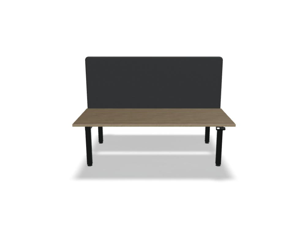 Ogi Drive Bench BOD618: Moderner Doppel-Schreibtisch mit elektrischem Höhenverstellungssystem, zweimotoriges Gestell, stilvolles Dekor in dunkler Holzoptik, geeignet für Büro- oder Heimarbeitsplatz.