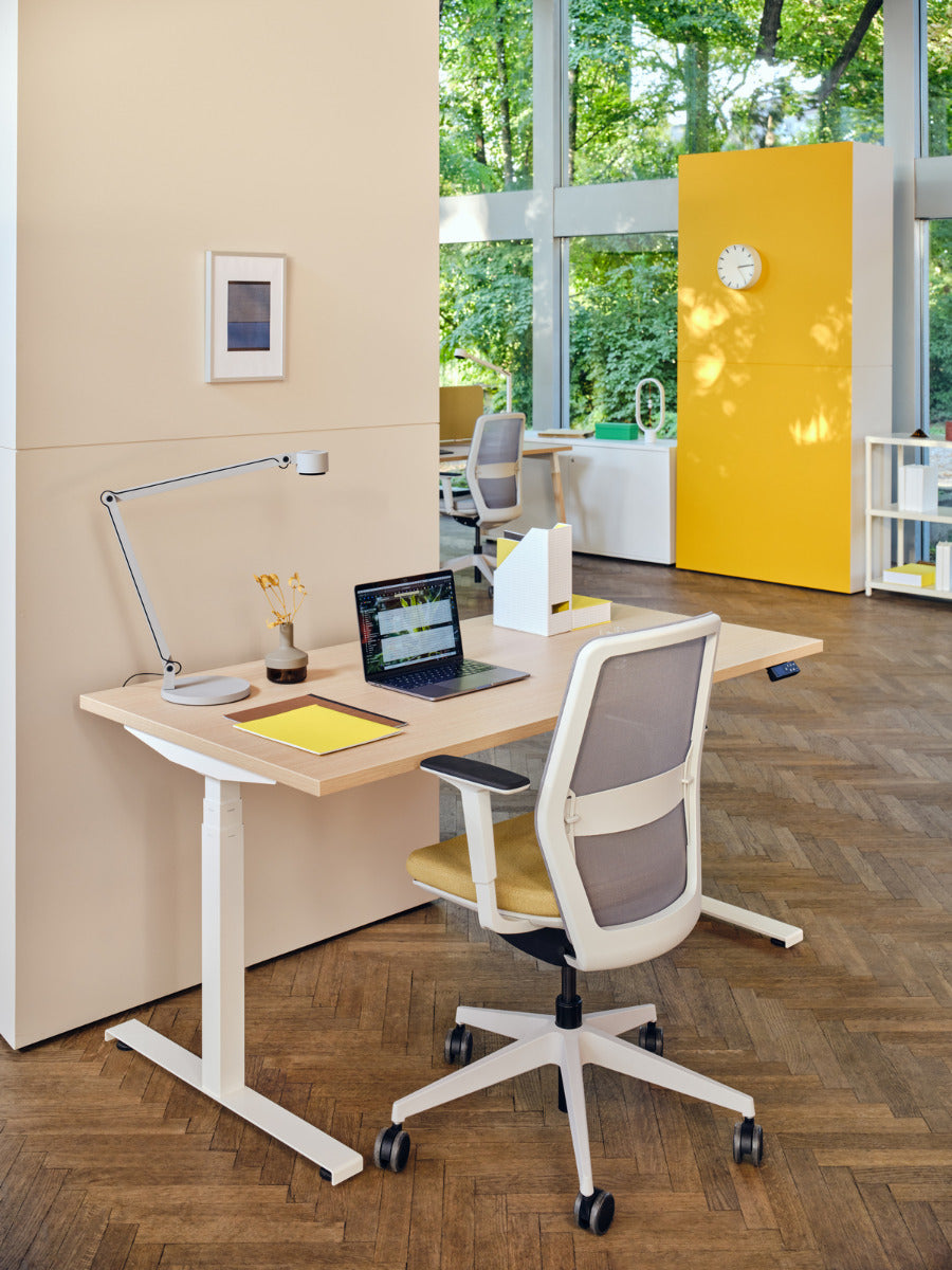 Moderner, zweimotoriger Schreibtisch Ogi Drive BOD587 von Mdd, perfekt für ergonomisches Arbeiten und individuelle Höhenanpassung.