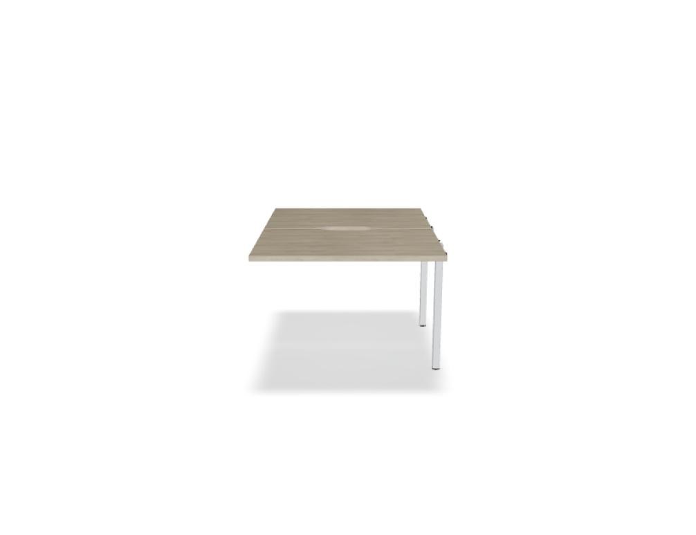 Doppelschreibtisch Ogi M Bench von Mdd mit Melamin-Tischplatte in Honigeiche und schwarzem Metallgestell, für zwei Arbeitsplätze.