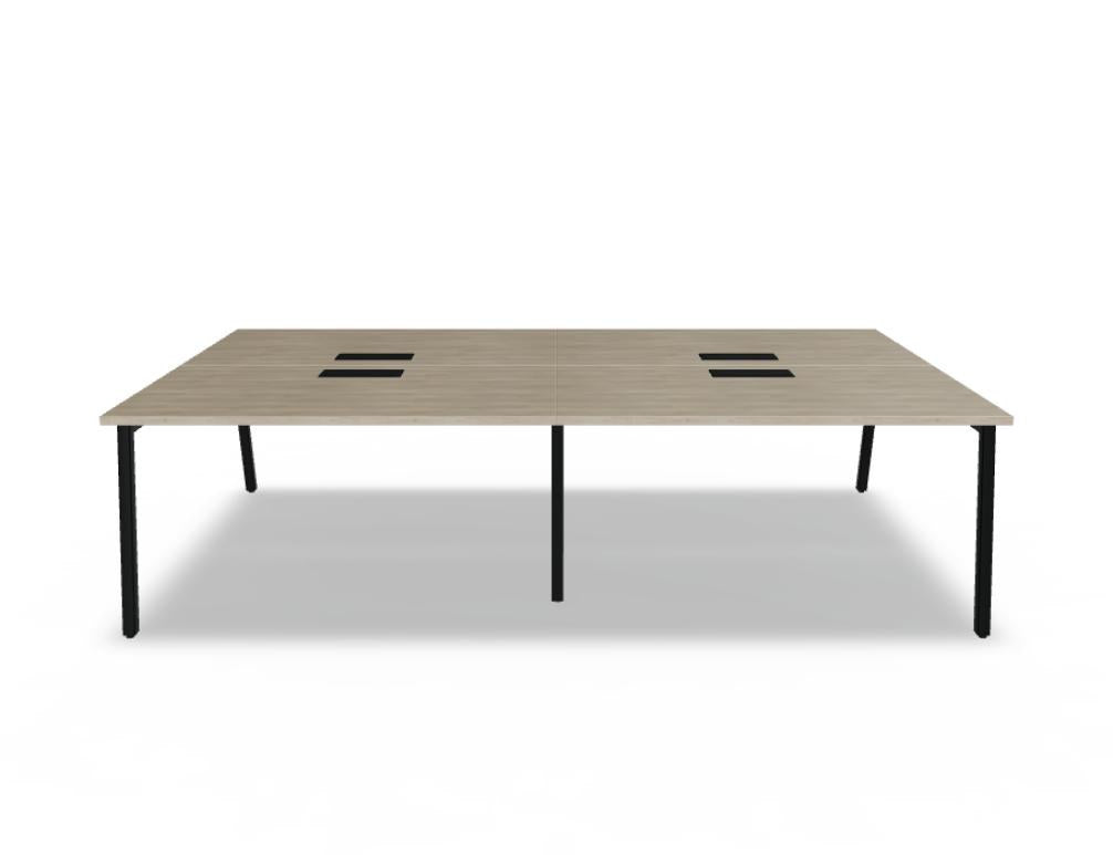 Doppelschreibtisch Ogi M Bench von Mdd mit Melamin-Tischplatte in Honigeiche und schwarzem Metallgestell, für zwei Arbeitsplätze.