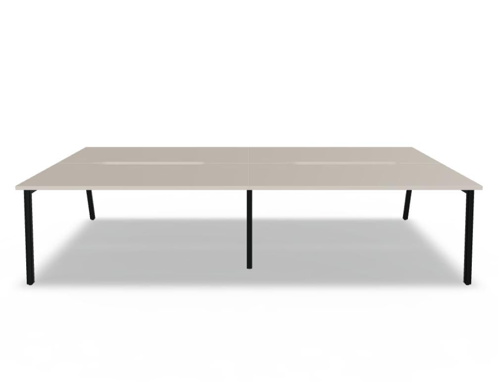 Doppelschreibtisch Ogi M Bench von Mdd mit Melamin-Tischplatte in Honigeiche und schwarzem Metallgestell, für zwei Arbeitsplätze.