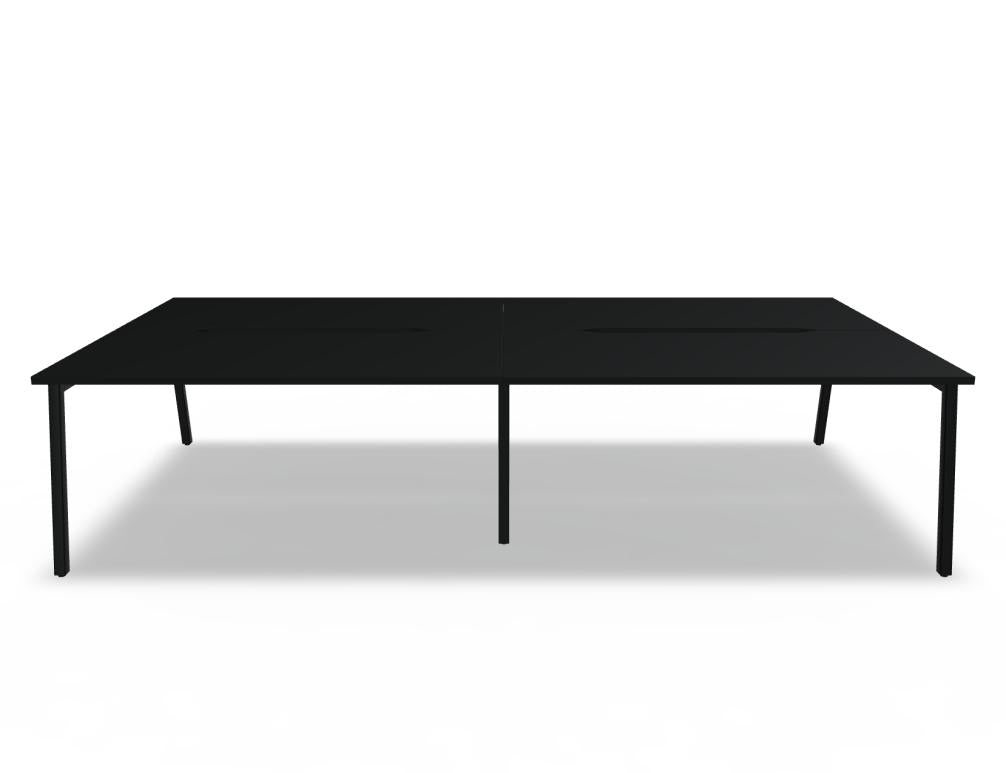 Ogi M Bench BOM34E2 Doppelschreibtisch von Mdd mit weißen Tischplatten, Holzbeinen und zentraler Trennwand fürs Büro