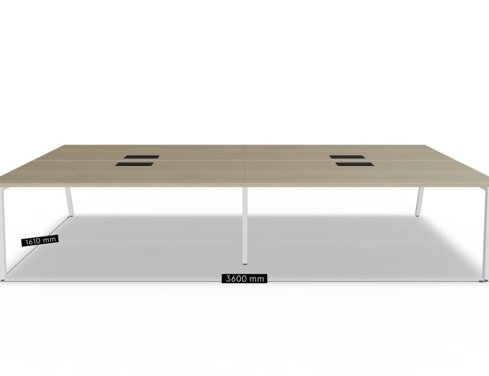Doppelschreibtisch Ogi M Bench von Mdd mit Melamin-Tischplatte in Honigeiche und schwarzem Metallgestell, für zwei Arbeitsplätze.