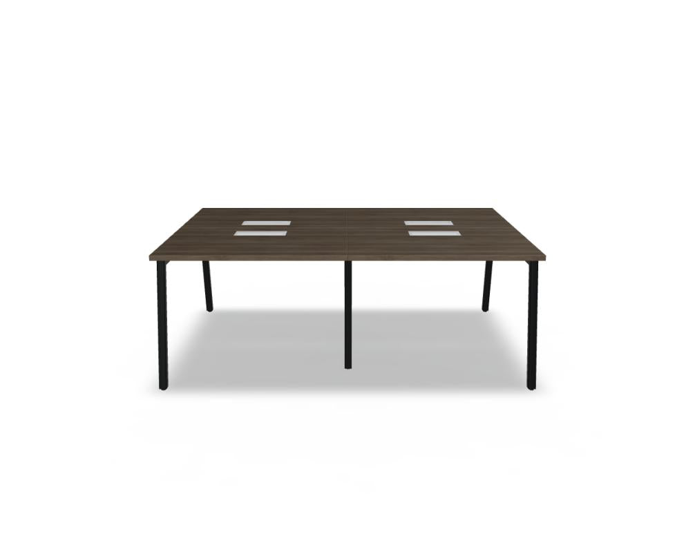 Ogi M Bench BOM48E2 Doppelschreibtisch von Mdd mit weißen Platten und Holzbeinen für moderne Teamarbeitsplätze