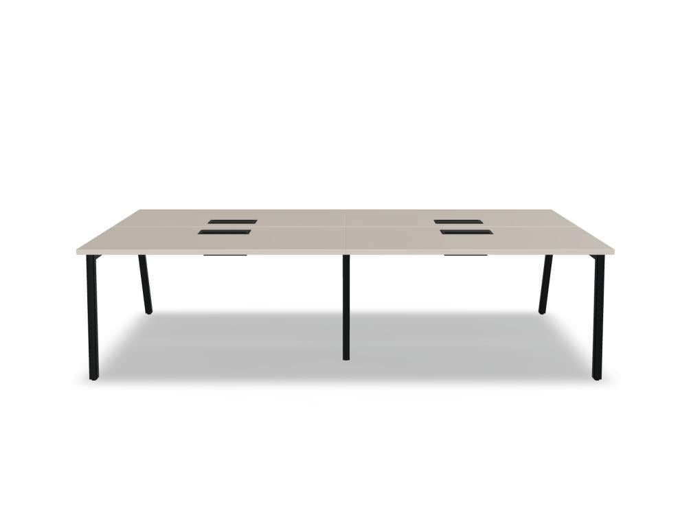 Doppelschreibtisch Ogi M Bench von Mdd mit Melamin-Tischplatte in Honigeiche und schwarzem Metallgestell, für zwei Arbeitsplätze.