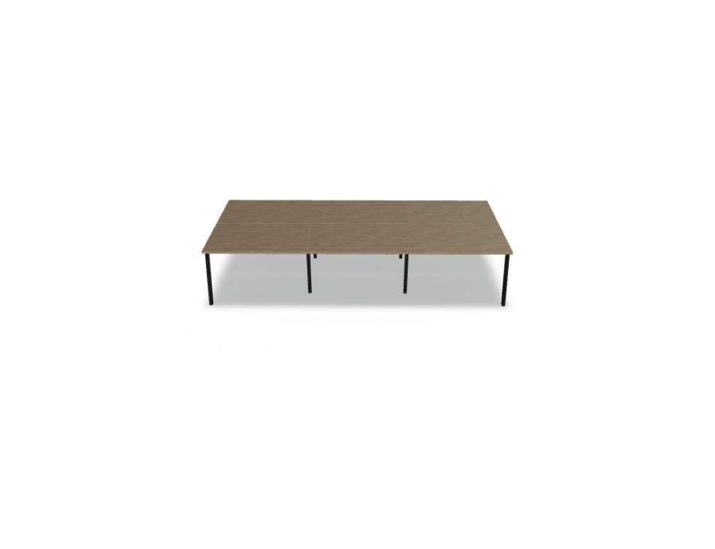 Doppelschreibtisch Ogi M Bench von Mdd mit Melamin-Tischplatte in Honigeiche und schwarzem Metallgestell, für zwei Arbeitsplätze.