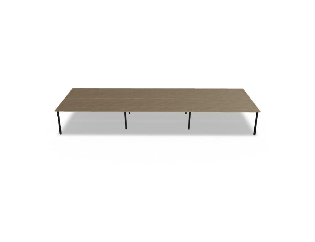Doppelschreibtisch Ogi M Bench von Mdd mit Melamin-Tischplatte in Honigeiche und schwarzem Metallgestell, für zwei Arbeitsplätze.