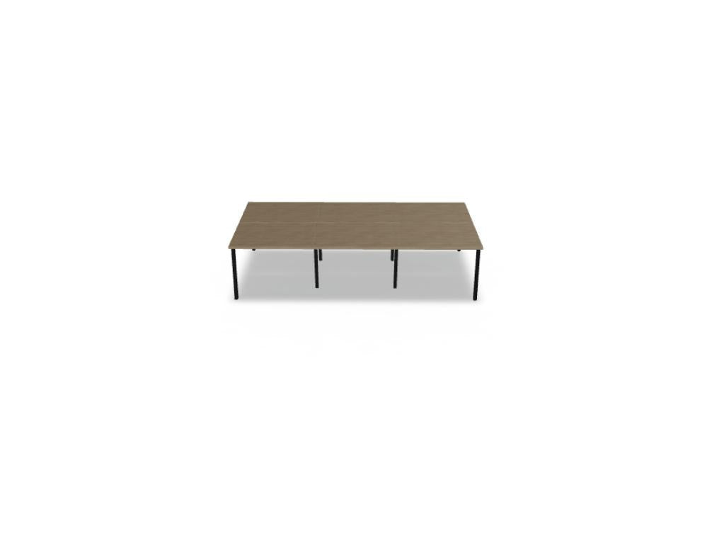 Doppelschreibtisch Ogi M Bench von Mdd mit Melamin-Tischplatte in Honigeiche und schwarzem Metallgestell, für zwei Arbeitsplätze.