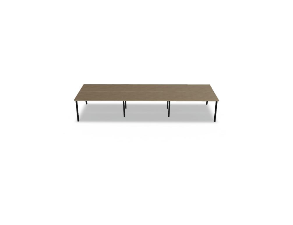 Doppelschreibtisch Ogi M Bench von Mdd mit Melamin-Tischplatte in Honigeiche und schwarzem Metallgestell, für zwei Arbeitsplätze.