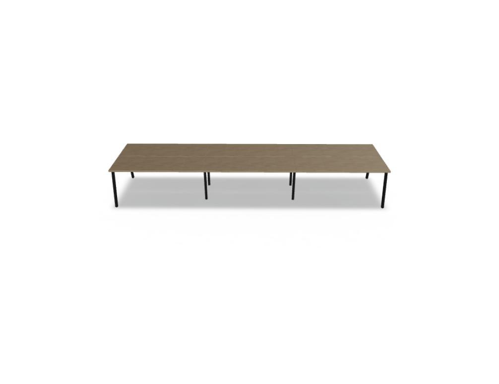 Doppelschreibtisch Ogi M Bench von Mdd mit Melamin-Tischplatte in Honigeiche und schwarzem Metallgestell, für zwei Arbeitsplätze.