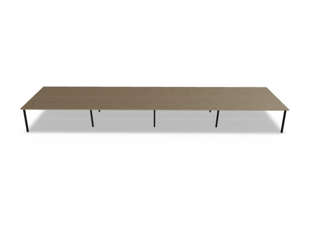 Doppelschreibtisch Ogi M Bench von Mdd mit Melamin-Tischplatte in Honigeiche und schwarzem Metallgestell, für zwei Arbeitsplätze.