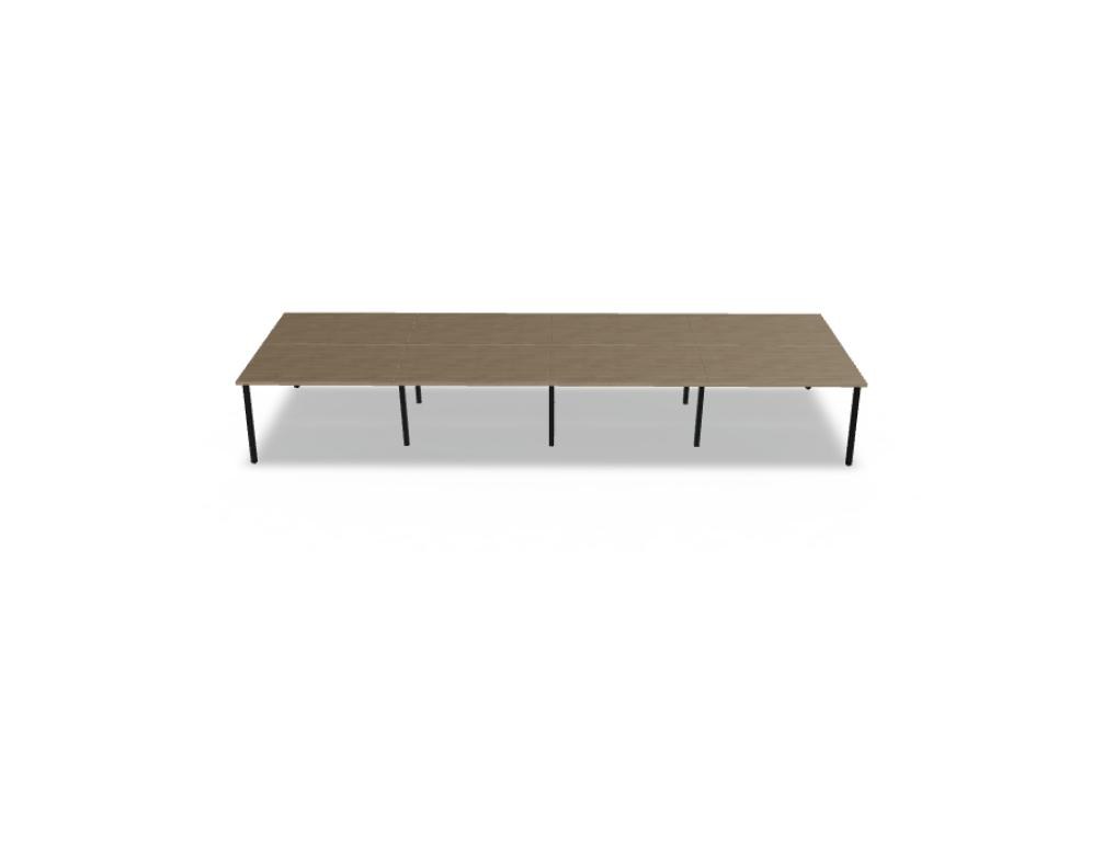 Doppelschreibtisch Ogi M Bench von Mdd mit Melamin-Tischplatte in Honigeiche und schwarzem Metallgestell, für zwei Arbeitsplätze.