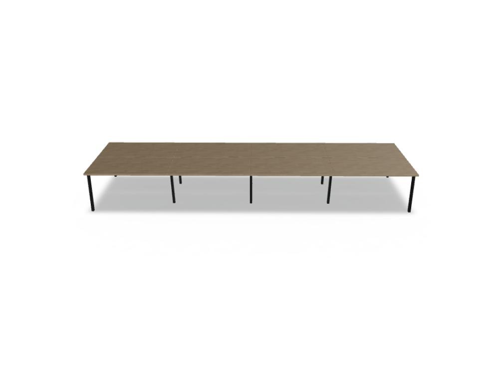Doppelschreibtisch Ogi M Bench von Mdd mit Melamin-Tischplatte in Honigeiche und schwarzem Metallgestell, für zwei Arbeitsplätze.