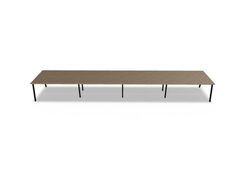 Doppelschreibtisch Ogi M Bench von Mdd mit Melamin-Tischplatte in Honigeiche und schwarzem Metallgestell, für zwei Arbeitsplätze.