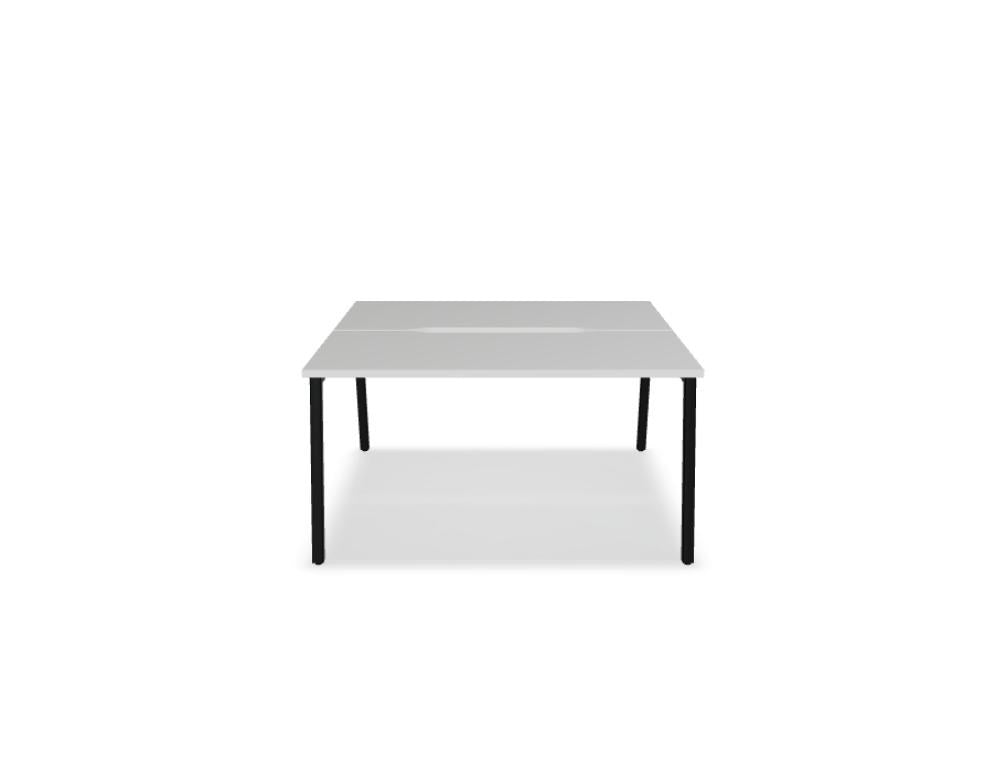 Doppelschreibtisch Ogi M Bench von Mdd mit Melamin-Tischplatte in Honigeiche und schwarzem Metallgestell, für zwei Arbeitsplätze.