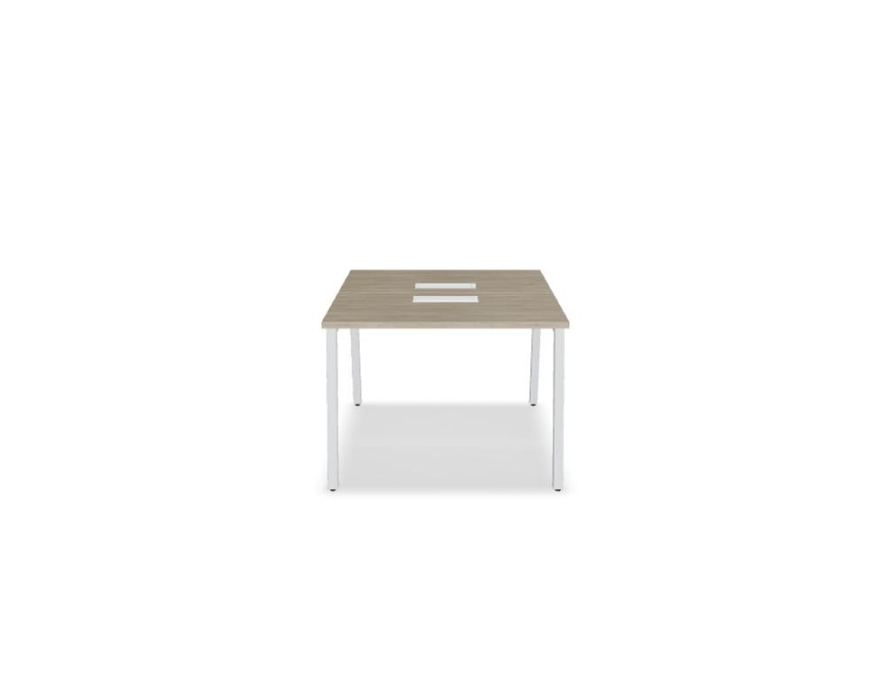 Doppelschreibtisch Ogi M Bench von Mdd mit Melamin-Tischplatte in Honigeiche und schwarzem Metallgestell, für zwei Arbeitsplätze.