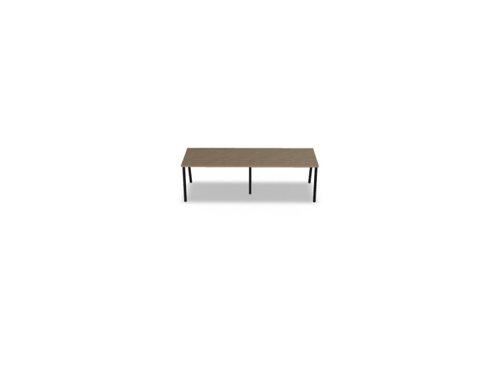 Schreibtisch Ogi M von Mdd mit Tischplatte in Honigeiche und schwarzem Metallgestell im 40x40 mm Profil, schräge Beine.