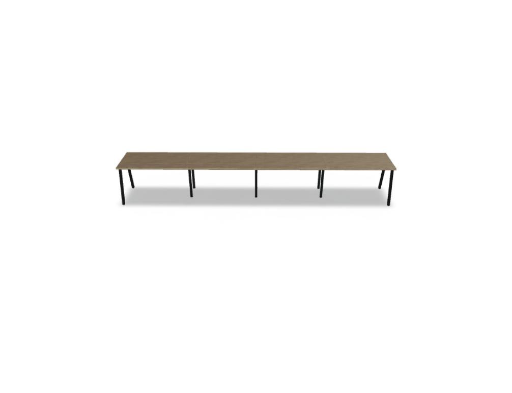 Schreibtisch Ogi M von Mdd mit Tischplatte in Honigeiche und schwarzem Metallgestell im 40x40 mm Profil, schräge Beine.