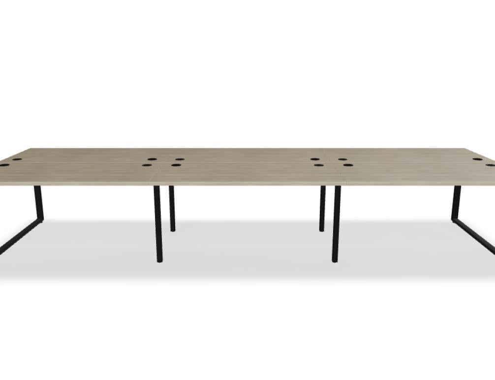 Ogi Q Bench BOQ44E3 Doppelschreibtisch von Mdd mit heller Tischplatte und schwarzen Beinen für moderne Büros
