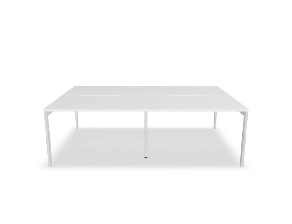 Doppelschreibtisch Ogi U Bench von Mdd mit Melaminplatte in Honigeiche und schwarzem Metallgestell, für zwei Arbeitsplätze.