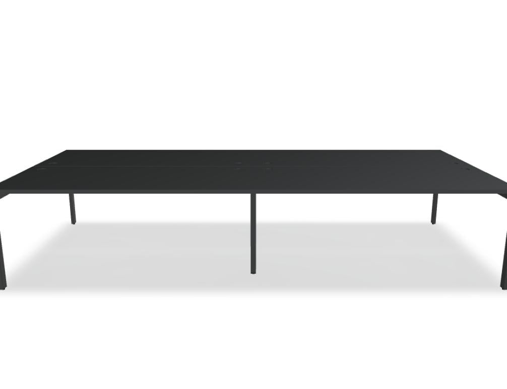 Ogi U Bench BOU35E2: Moderner Doppelschreibtisch aus Holz mit heller Oberfläche, integrierter Abstellfläche, geschwungener U-Form und stabilen Beinen, ideal für Home-Office.