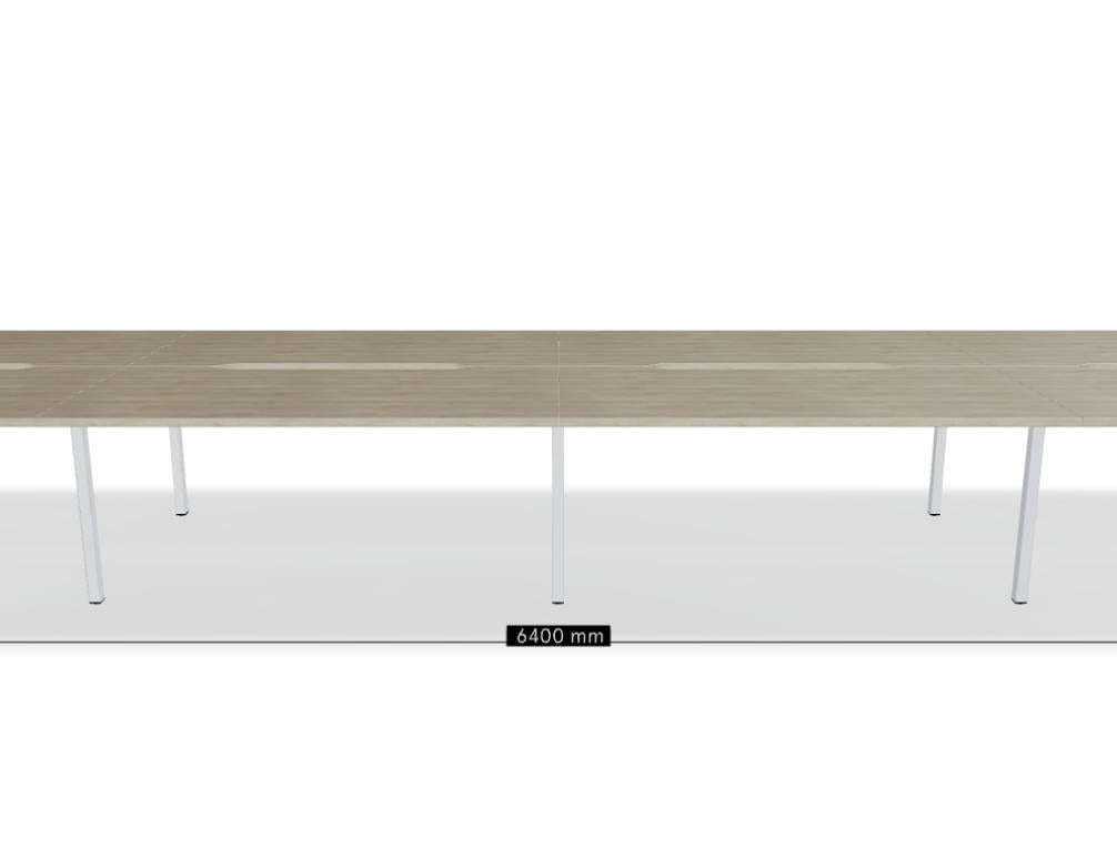 Doppelschreibtisch Ogi U Bench von Mdd mit Melaminplatte in Honigeiche und schwarzem Metallgestell, für zwei Arbeitsplätze.
