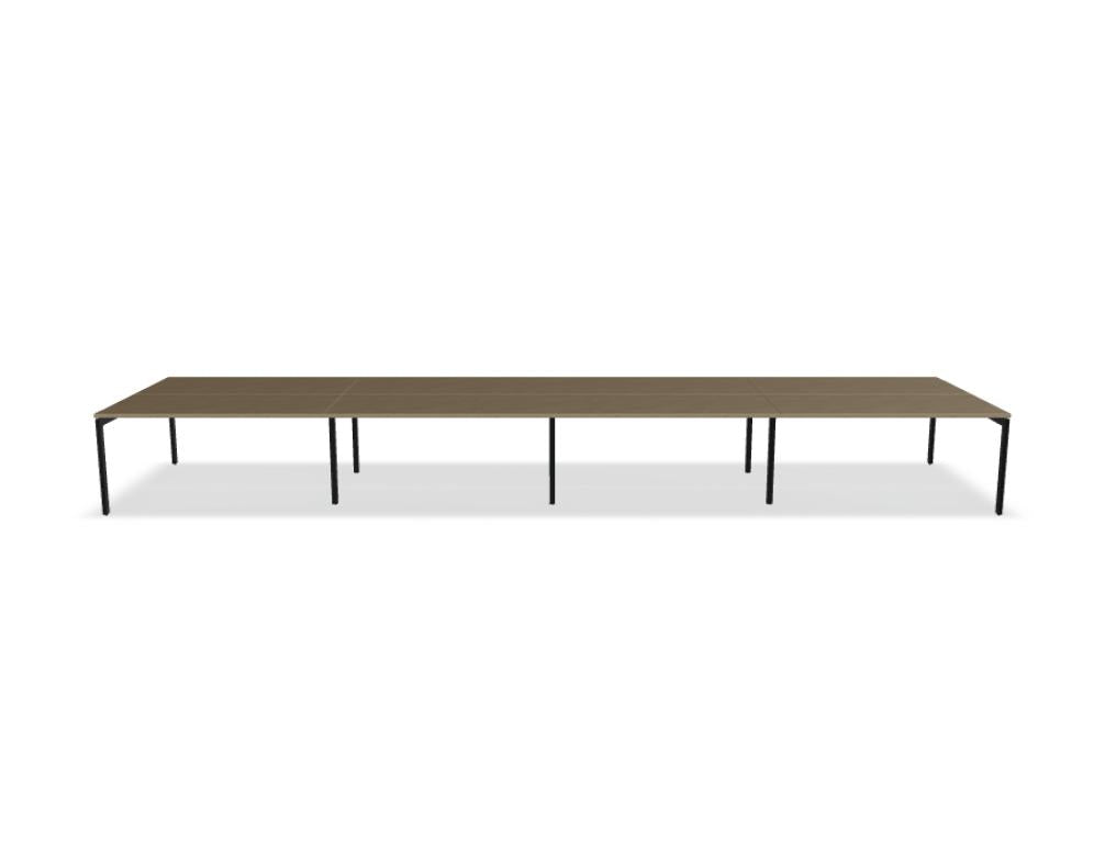 Dunkler Ogi U Bench BOU34E4 aus massivem Holz, kompakter Doppel-Schreibtisch mit geradlinigem Design und klaren Konturen, ideal für Home-Office