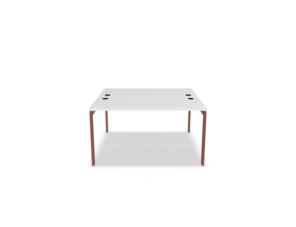 Doppelschreibtisch Ogi U Bench von Mdd mit Melaminplatte in Honigeiche und schwarzem Metallgestell, für zwei Arbeitsplätze.