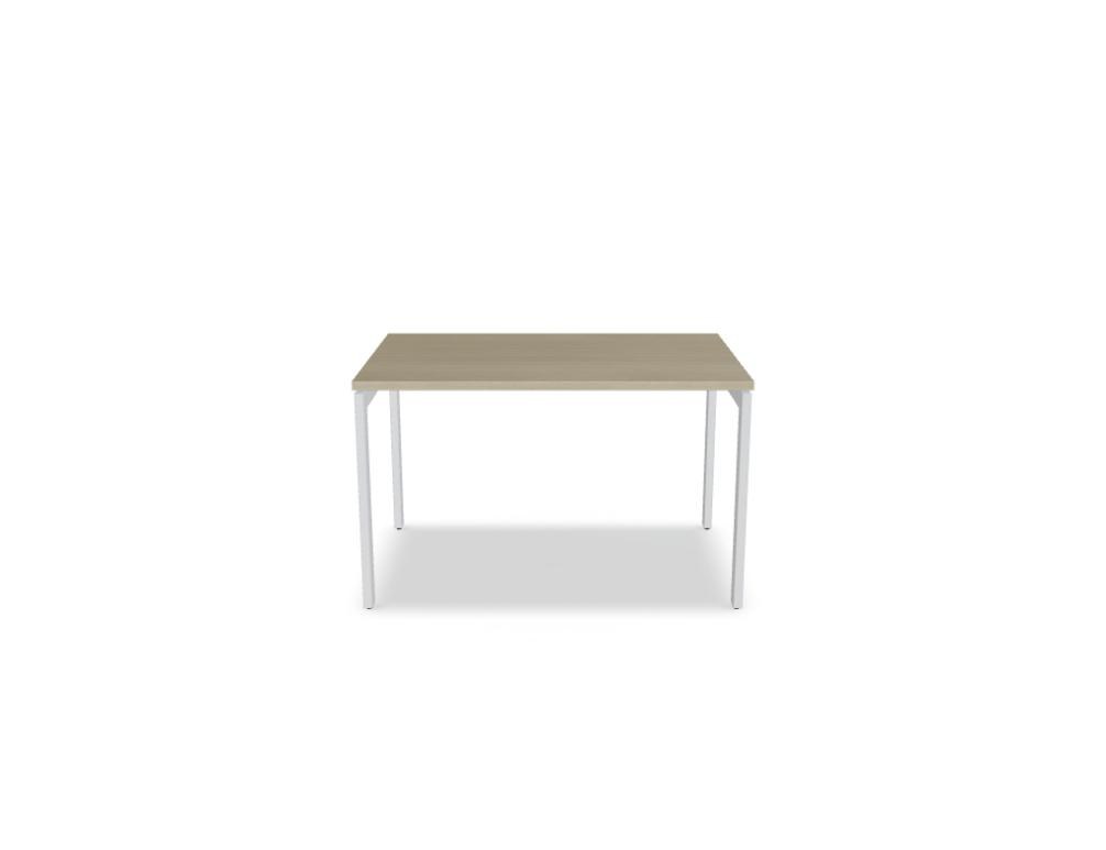 Schreibtisch Ogi U von Mdd mit Tischplatte in Honigeiche und pulverbeschichtetem, schwarzem Metallgestell im minimalistischen Design.