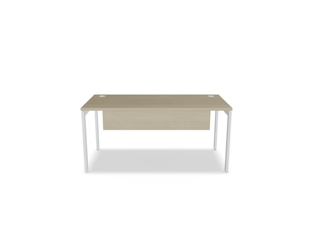 Schreibtisch Ogi U von Mdd mit Tischplatte in Honigeiche und pulverbeschichtetem, schwarzem Metallgestell im minimalistischen Design.