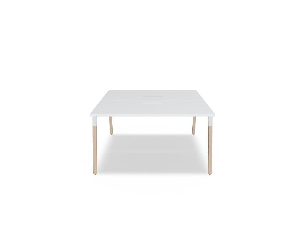 Doppelschreibtisch Ogi W Bench mit Platte in Honigeiche, Gestell aus Eschenholz und schwarzem Metallrahmen, für zwei Arbeitsplätze.