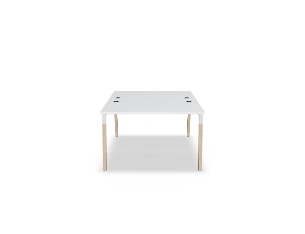 Doppelschreibtisch Ogi W Bench mit Platte in Honigeiche, Gestell aus Eschenholz und schwarzem Metallrahmen, für zwei Arbeitsplätze.