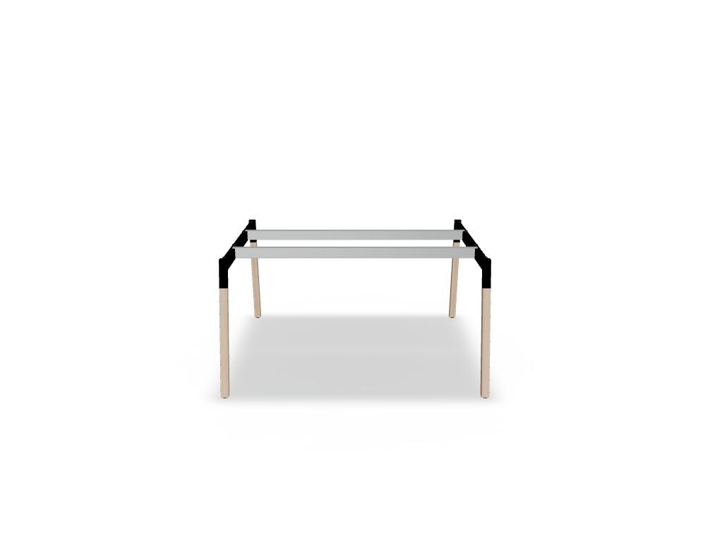 Doppelschreibtisch Ogi W Bench mit Platte in Honigeiche, Gestell aus Eschenholz und schwarzem Metallrahmen, für zwei Arbeitsplätze.