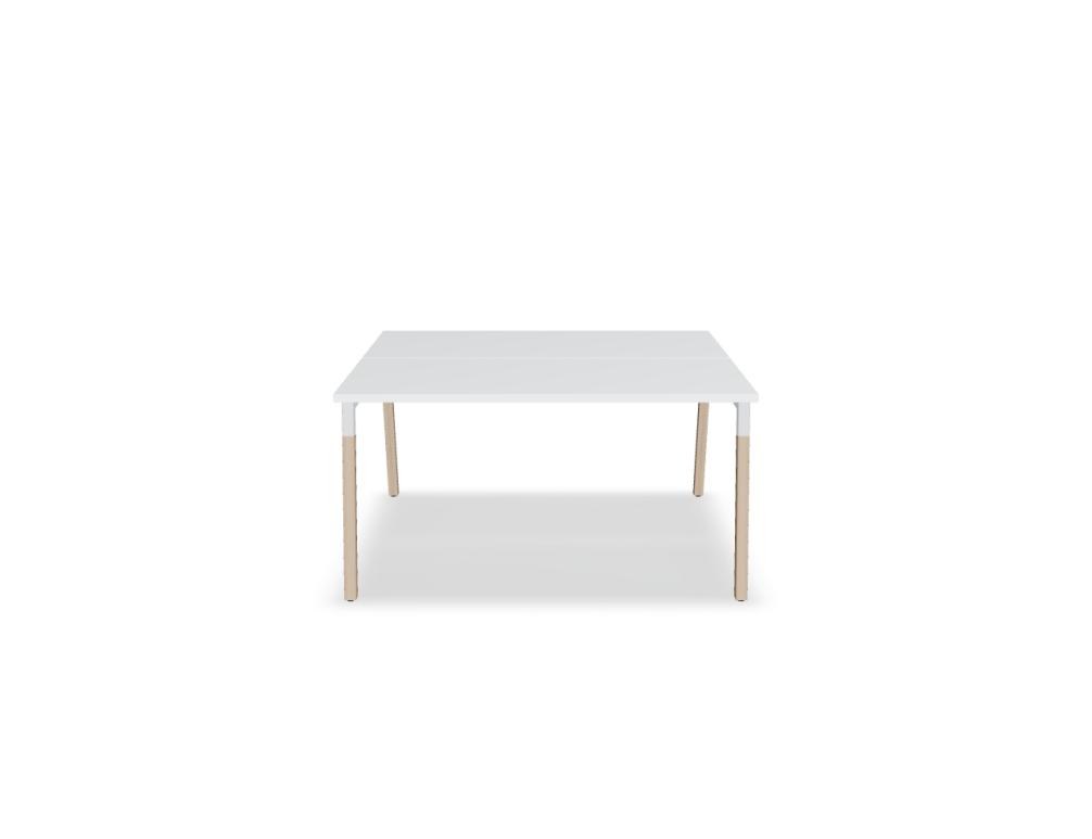 Doppelschreibtisch Ogi W Bench mit Platte in Honigeiche, Gestell aus Eschenholz und schwarzem Metallrahmen, für zwei Arbeitsplätze.
