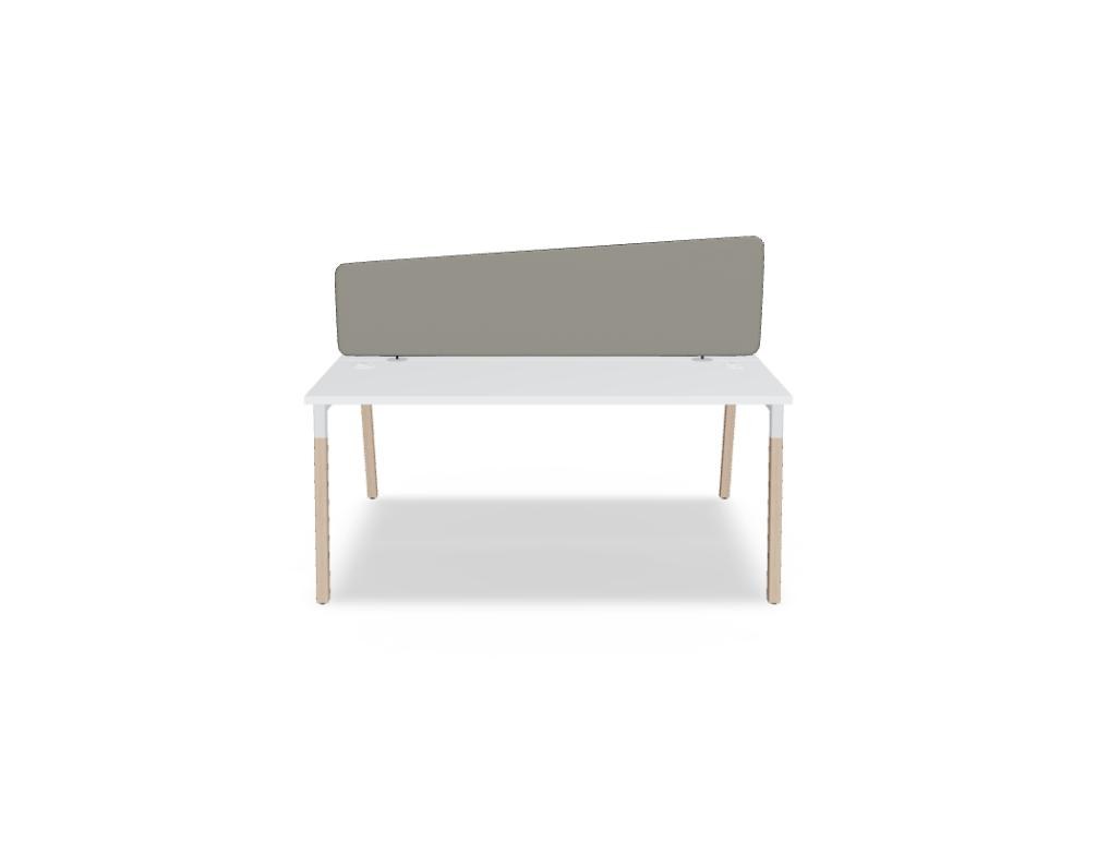 Doppelschreibtisch Ogi W Bench mit Platte in Honigeiche, Gestell aus Eschenholz und schwarzem Metallrahmen, für zwei Arbeitsplätze.
