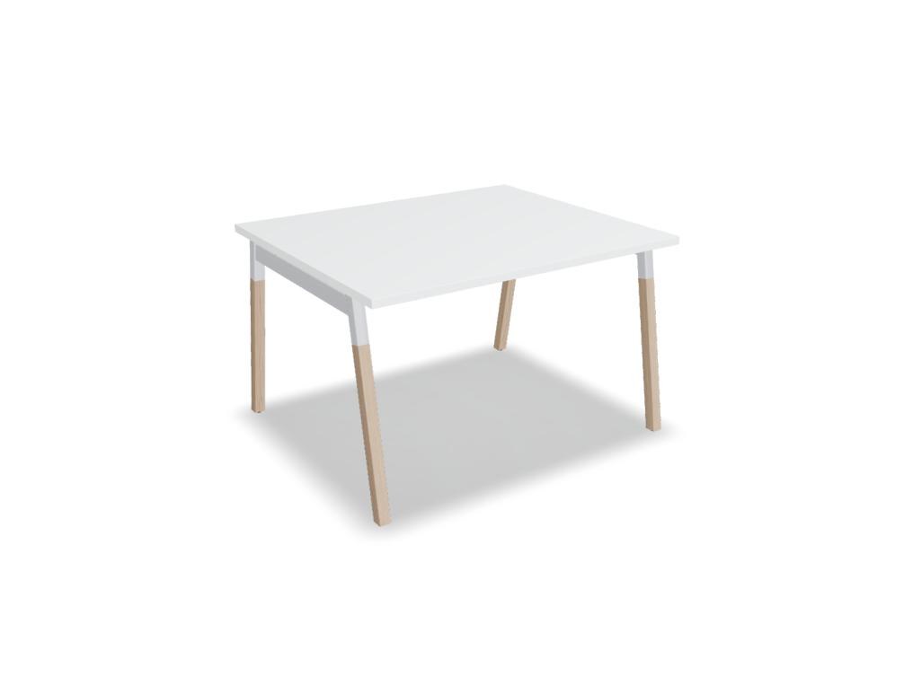 Konferenztisch Ogi W von Mdd mit Tischplatte in Honigeiche, Holzbeinen in Naturesche und schwarzem Metallgestell im Büro.