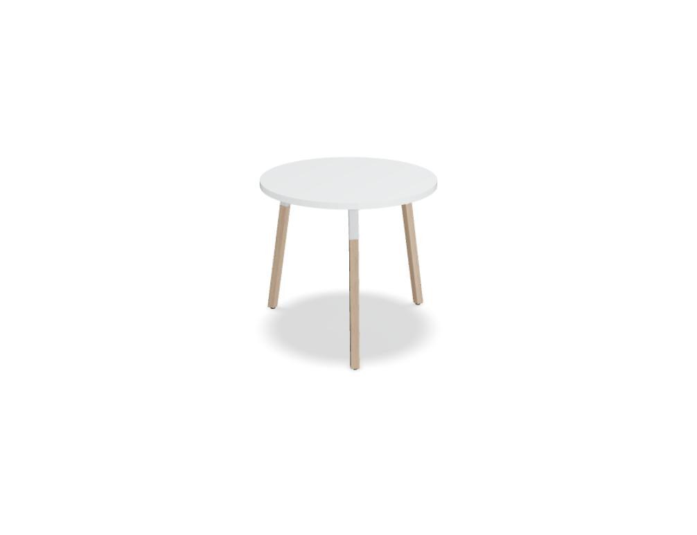 Kaffeetisch Ogi W von Mdd mit quadratischer Melaminplatte in Weiss Pastell, Metallgestell in Weiss Halbmatt und Holzbeinen aus Naturesche.