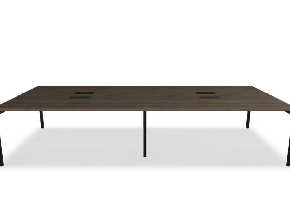 Doppelschreibtisch Ogi Y Bench von Mdd in Honigeiche mit schwarzem Metallgestell, Tischplatte für zwei Arbeitsplätze nebeneinander.