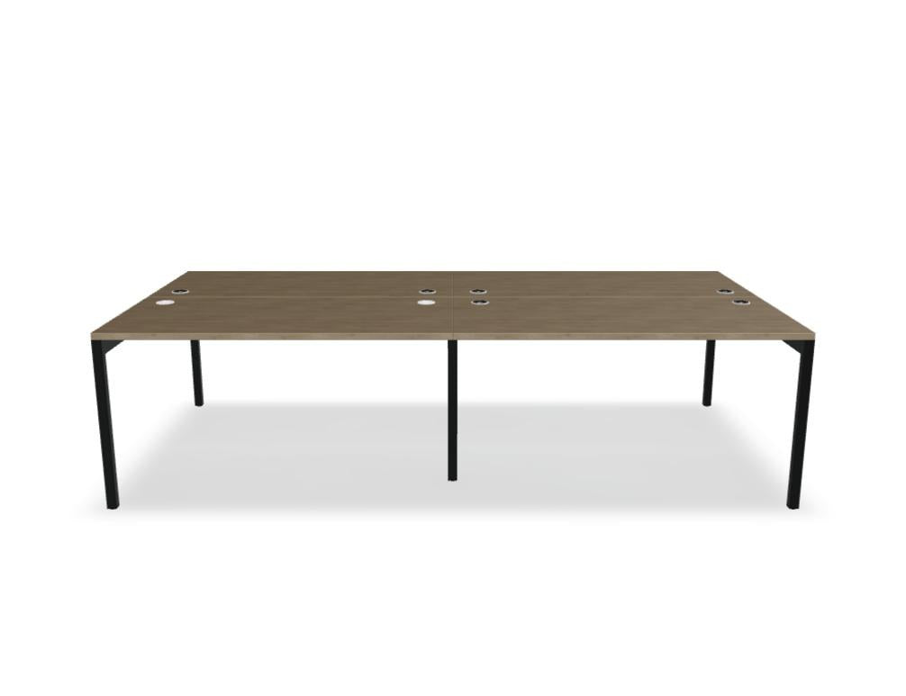 Doppelschreibtisch Ogi Y Bench von Mdd in Honigeiche mit schwarzem Metallgestell, Tischplatte für zwei Arbeitsplätze nebeneinander.
