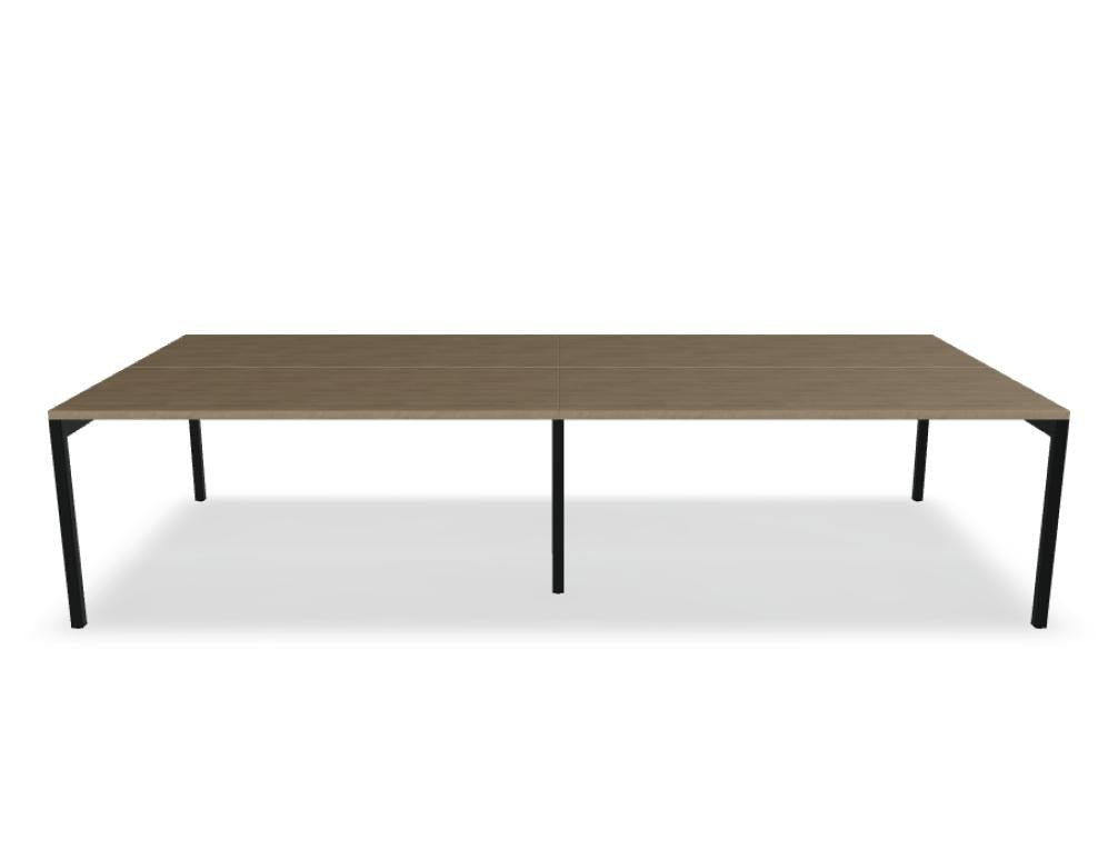 Doppelschreibtisch Ogi Y Bench von Mdd in Honigeiche mit schwarzem Metallgestell, Tischplatte für zwei Arbeitsplätze nebeneinander.