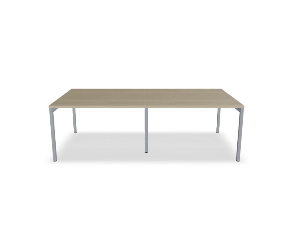 Doppelschreibtisch Ogi Y Bench von Mdd in Honigeiche mit schwarzem Metallgestell, Tischplatte für zwei Arbeitsplätze nebeneinander.