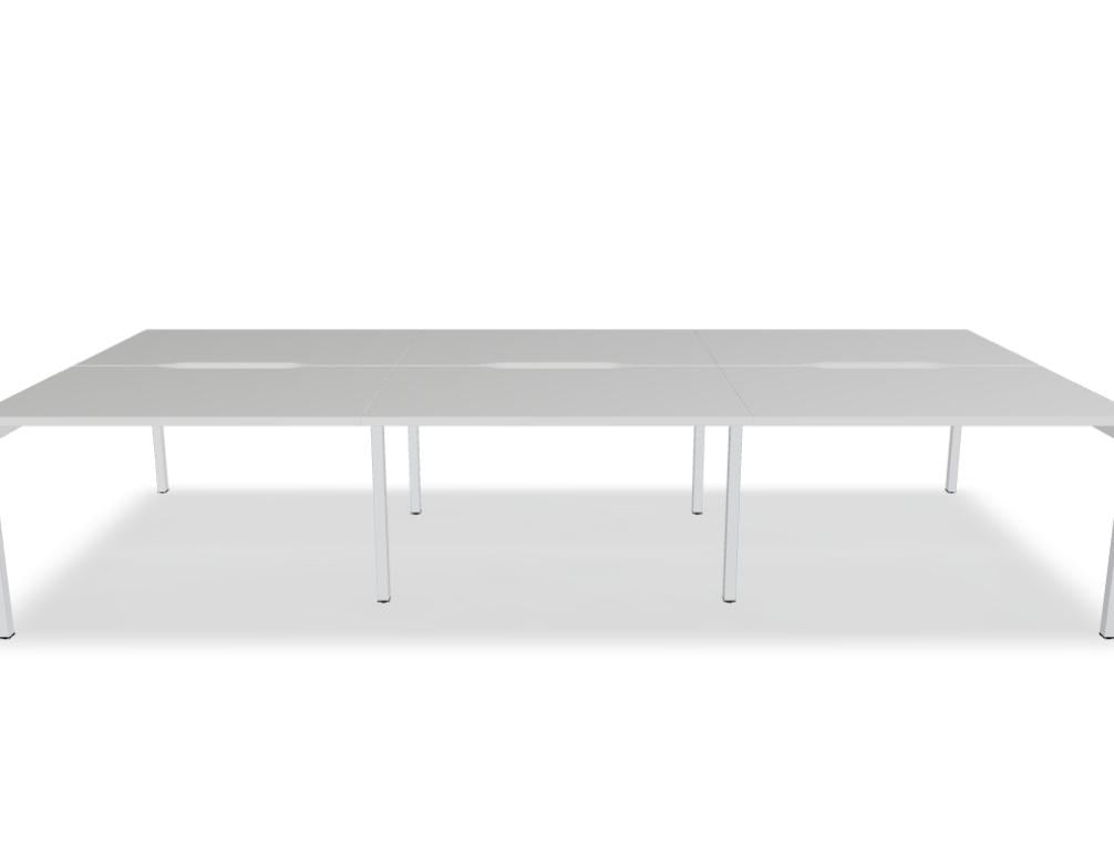Doppelschreibtisch Ogi Y Bench von Mdd in Honigeiche mit schwarzem Metallgestell, Tischplatte für zwei Arbeitsplätze nebeneinander.