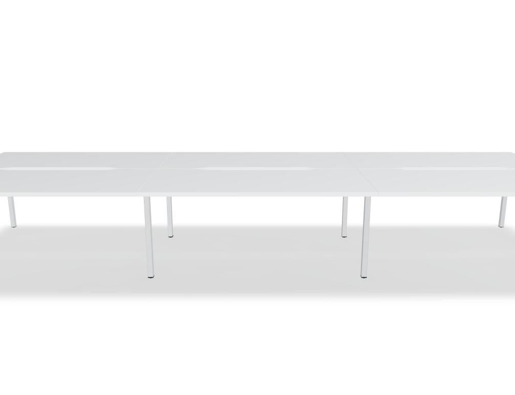Doppelschreibtisch Ogi Y Bench von Mdd in Honigeiche mit schwarzem Metallgestell, Tischplatte für zwei Arbeitsplätze nebeneinander.