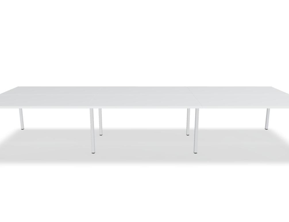 Bild zeigt den Ogi Y Bench BOY44E3 Doppelschreibtisch: moderner Holzschreibtisch mit klaren Linien, zwei Arbeitsflächen, versteckte Kabeldurchlässe und stabile Metallbeine in Naturholzfinish