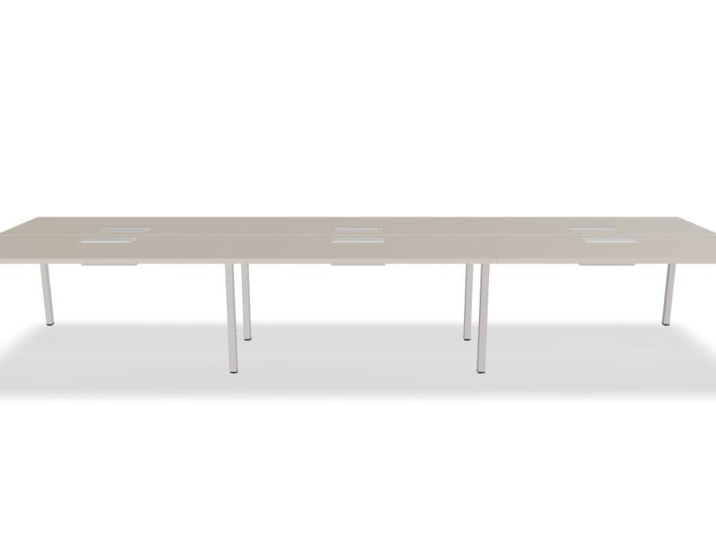 Doppelschreibtisch Ogi Y Bench von Mdd in Honigeiche mit schwarzem Metallgestell, Tischplatte für zwei Arbeitsplätze nebeneinander.