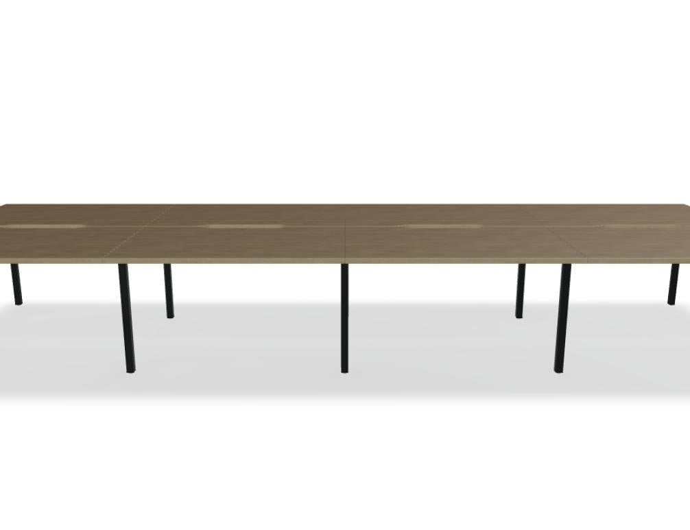 Doppelschreibtisch Ogi Y Bench von Mdd in Honigeiche mit schwarzem Metallgestell, Tischplatte für zwei Arbeitsplätze nebeneinander.