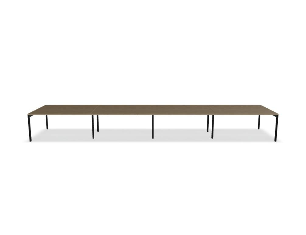 Doppelschreibtisch Ogi Y Bench von Mdd in Honigeiche mit schwarzem Metallgestell, Tischplatte für zwei Arbeitsplätze nebeneinander.