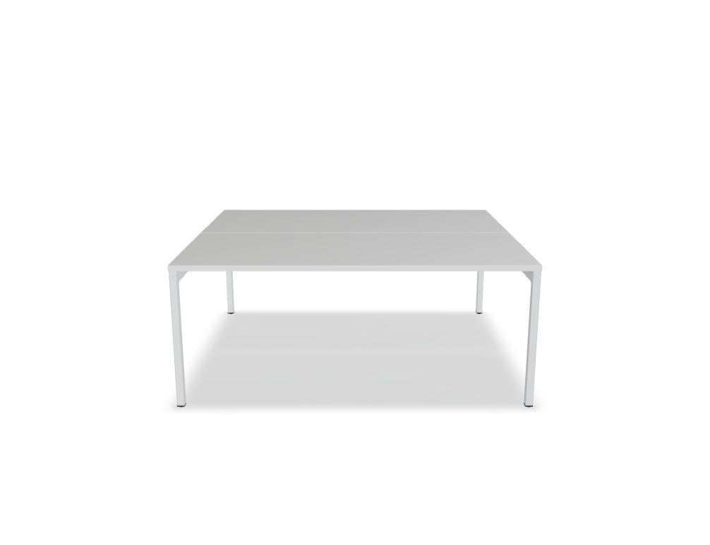 Doppelschreibtisch Ogi Y Bench von Mdd in Honigeiche mit schwarzem Metallgestell, Tischplatte für zwei Arbeitsplätze nebeneinander.